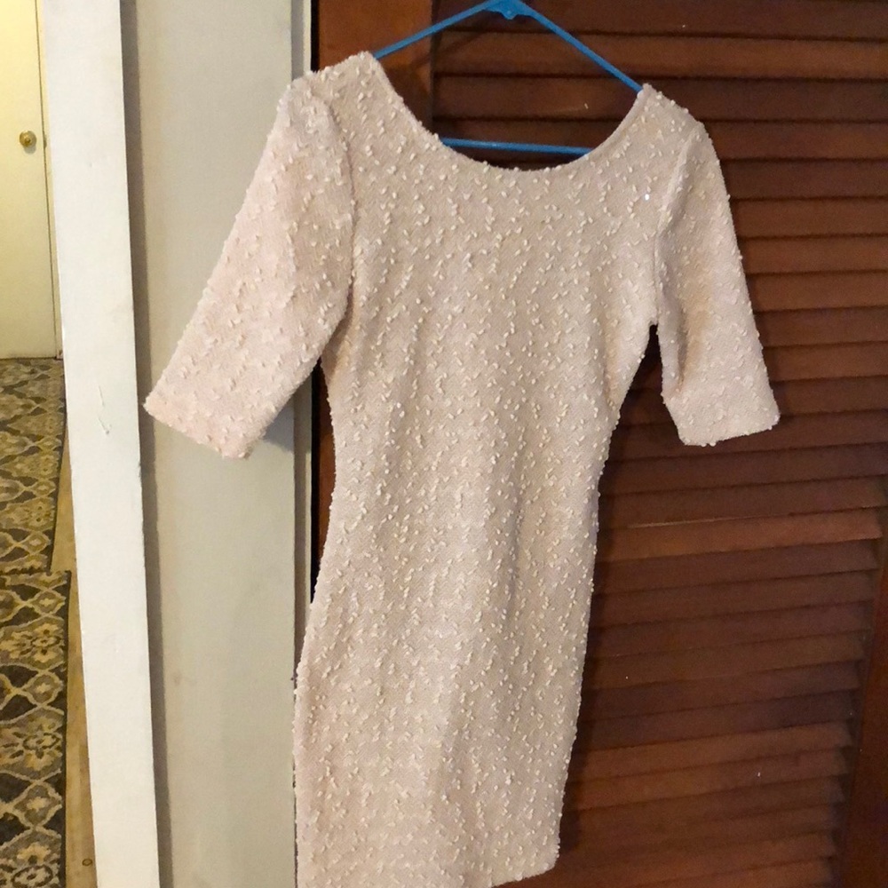 Champagne, textured dress with stretch material!